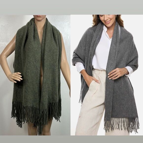 SOLD OUT Fringe Edge Shawl Scarf Wrap In Seaweed Green - Picture 1 of 6